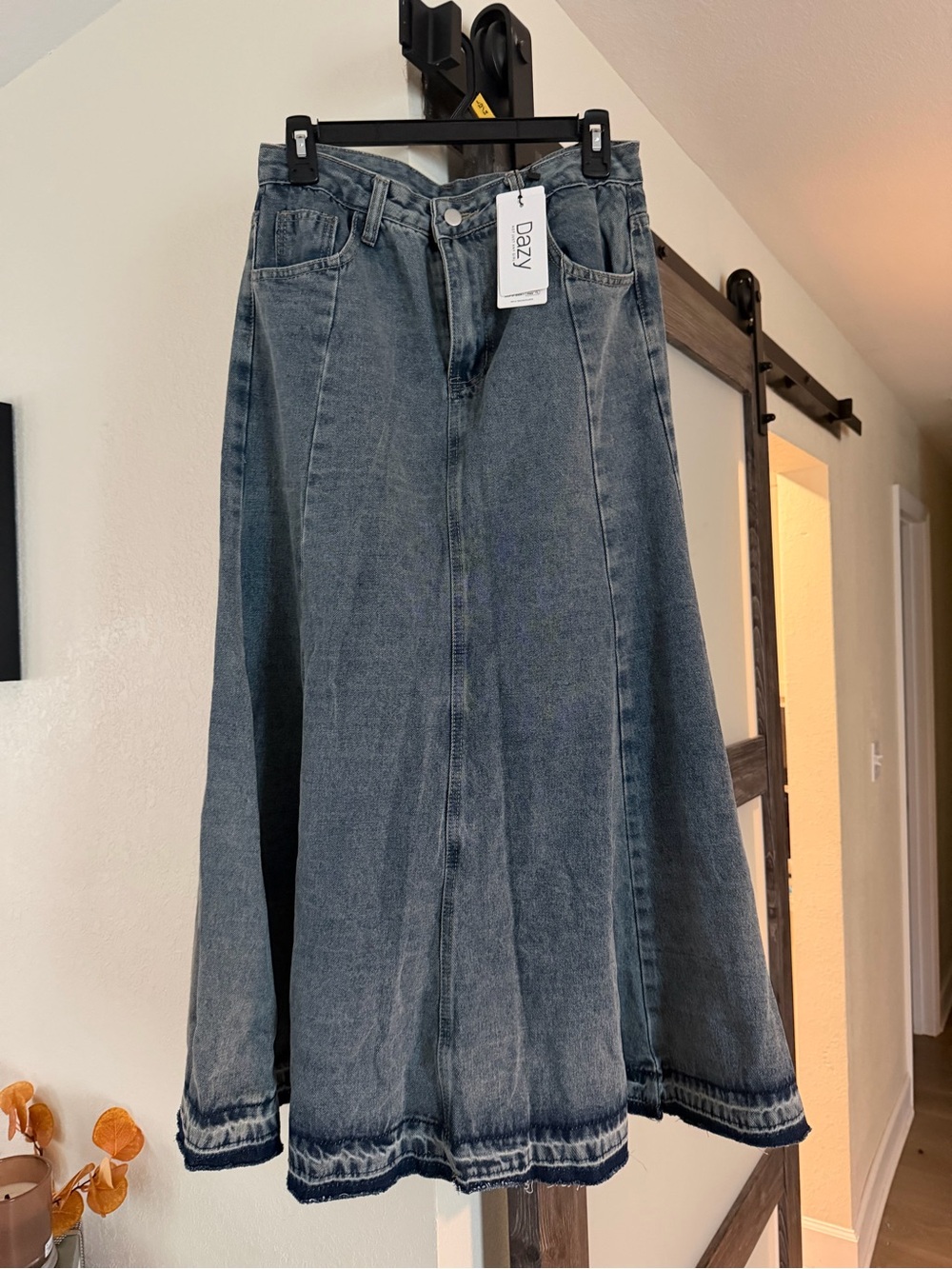 Dazy Woman XL denim maxi skirt A-Line Panelled Raw Hem Acid Wash NWT